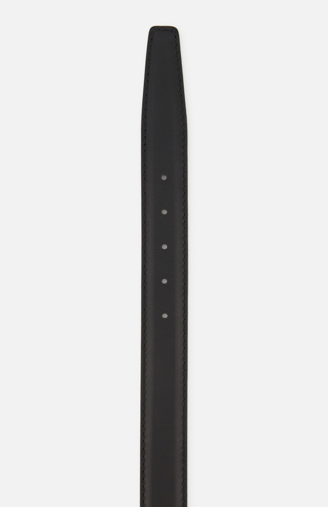 A luxury black leather Silken Calf Belt strap with five circular adjustment holes.