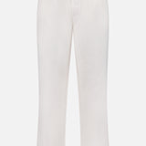 LES DEUX Patrick Linen-blend Pants feature a white, straight-leg design with breathable fabric, an elastic waistband, and a drawstring waist, shown on a plain white background.
