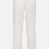 Back view of LES DEUX Patrick Linen-blend Pants, featuring a white straight-leg cut, elastic waistband, and two welt pockets. Made from breathable linen-blend fabric and shown on a plain white background.