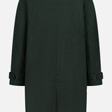 The LES DEUX Wool-blend Coat is a dark green, long-sleeved winter coat displayed from the back. It features a straight cut, classic collar, and buttoned straps on the cuffs. This plain coat has no visible patterns or embellishments.