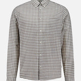 The LES DEUX Two Tone Mini Check Shirt is a long-sleeve, button-up shirt featuring a stylish brown and white mini check pattern. Made from 100% cotton and photographed against a plain white background, it’s ideal for bringing a touch of preppy style to your wardrobe.