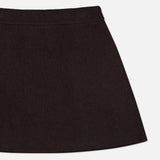 A close-up of the Clare Cashmere Mini Skirt by LISA YANG in black, showcasing its ribbed waistband and classic A-line silhouette against a white background. Crafted from soft, heavy knit cashmere, this skirt embodies the refined elegance and comfort characteristic of a slow luxury brand.