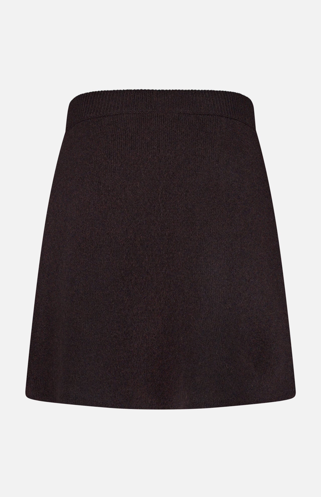 The Clare Cashmere Mini Skirt by LISA YANG, a slow luxury brand, is a minimalist black piece displayed against a white background.