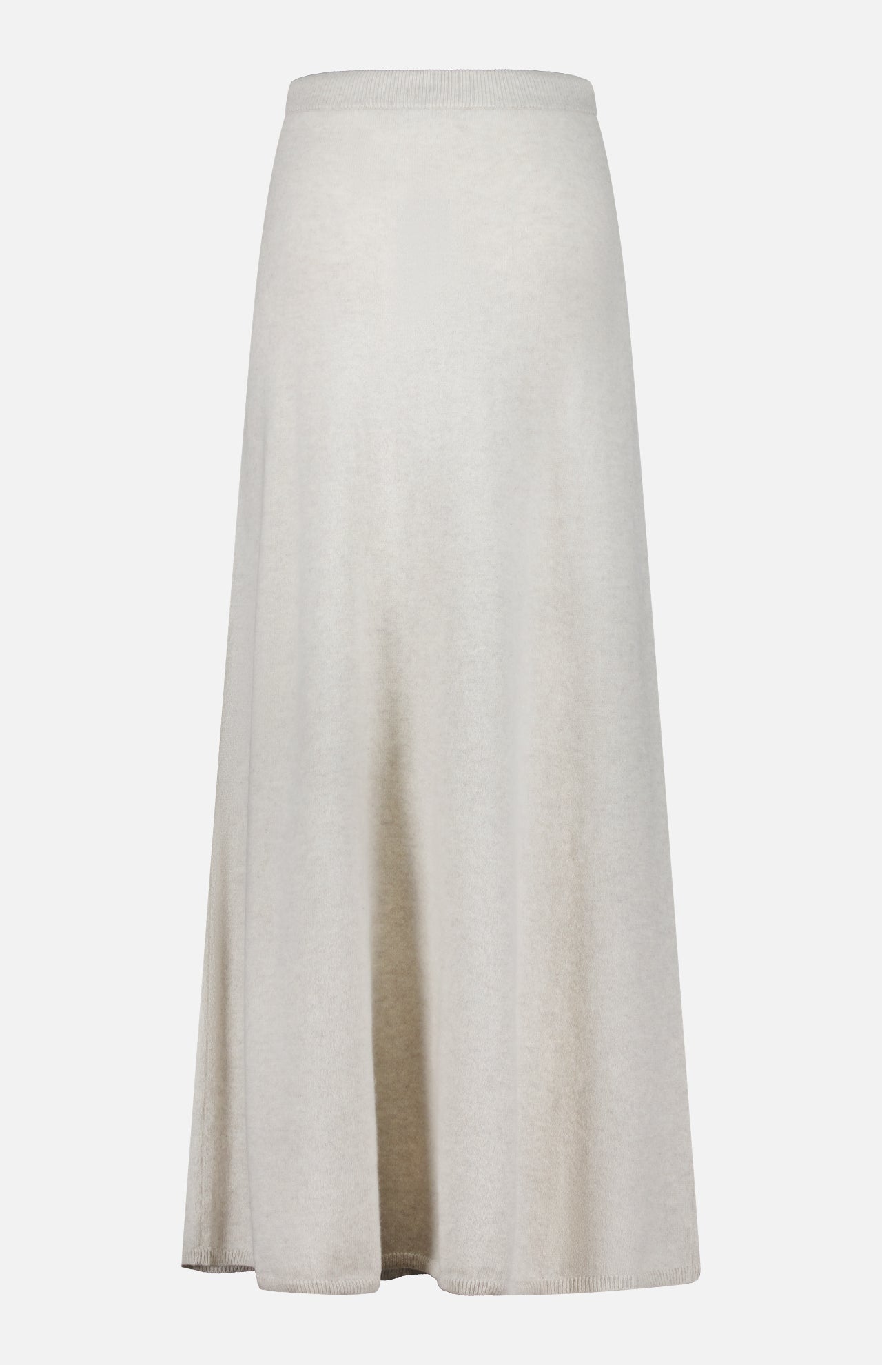 The Dolly Cashmere Maxi Skirt by LISA YANG, in a beige hue and crafted from soft cashmere, is showcased against a white background, combining timeless elegance with the versatility of a two-in-one skirt dress.