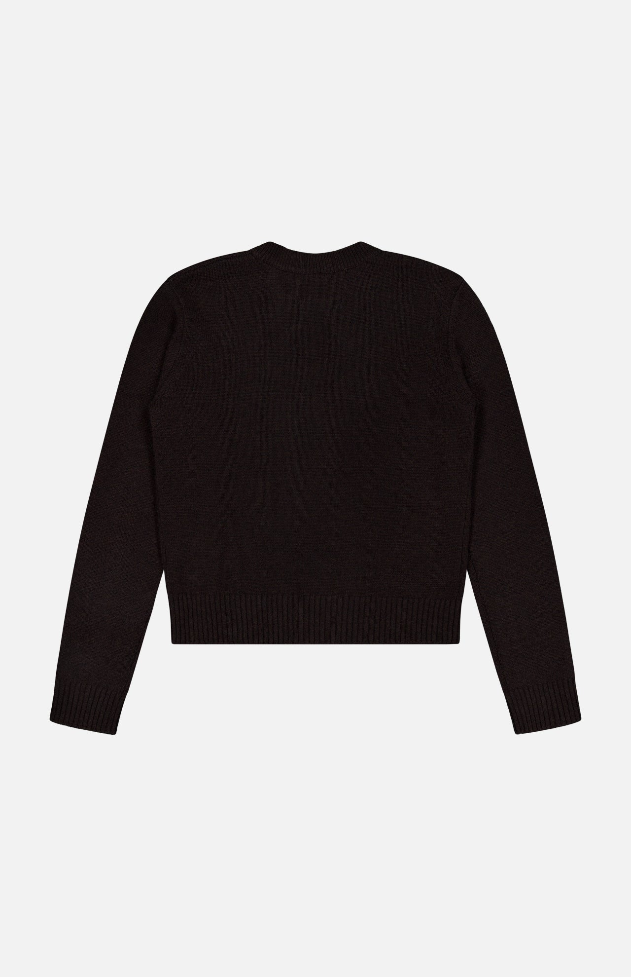 The Mable Cashmere Sweater by LISA YANG is displayed flat against a white background, shown from the back with ribbed cuffs, hem, and neckline—a refined piece that embodies slow luxury and minimalist Scandinavian style.
