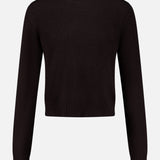 The LISA YANG Mable Cashmere Sweater—a minimalist black long-sleeve knit featuring a crew neckline, ribbed cuffs, and a ribbed hem that reflects Scandinavian-inspired slow luxury—is displayed against a white background.