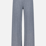 Shannen Wide Leg Cashmere Pants by LISA YANG, featuring a gray hue with a vertical ribbed pattern, crafted from a soft cotton-cashmere blend and displayed against a plain white background.