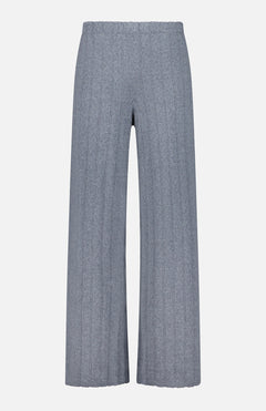 Shannen Wide Leg Cashmere Pants by LISA YANG, featuring a gray hue with a vertical ribbed pattern, crafted from a soft cotton-cashmere blend and displayed against a plain white background.