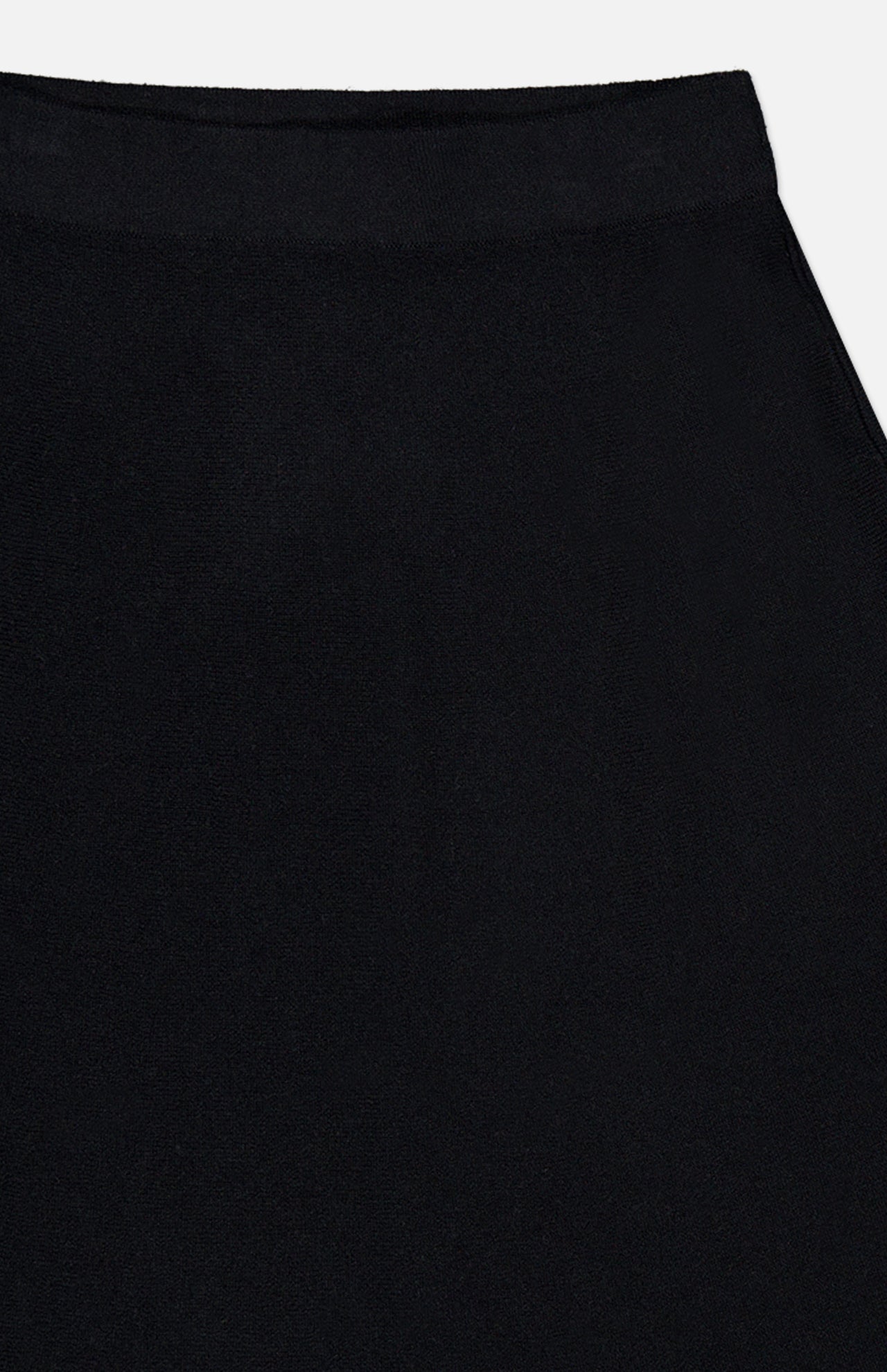 Close-up of the LISA YANG Torie Flared Cashmere Skirt, crafted from luxury knitwear with a smooth texture and simple waistband, set against a white background.
