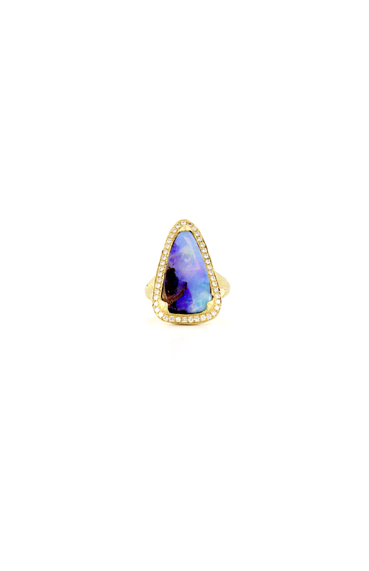 One of a Kind 18L Boulder Opal Ring with Pavé Diamond Halo (7249796202611)