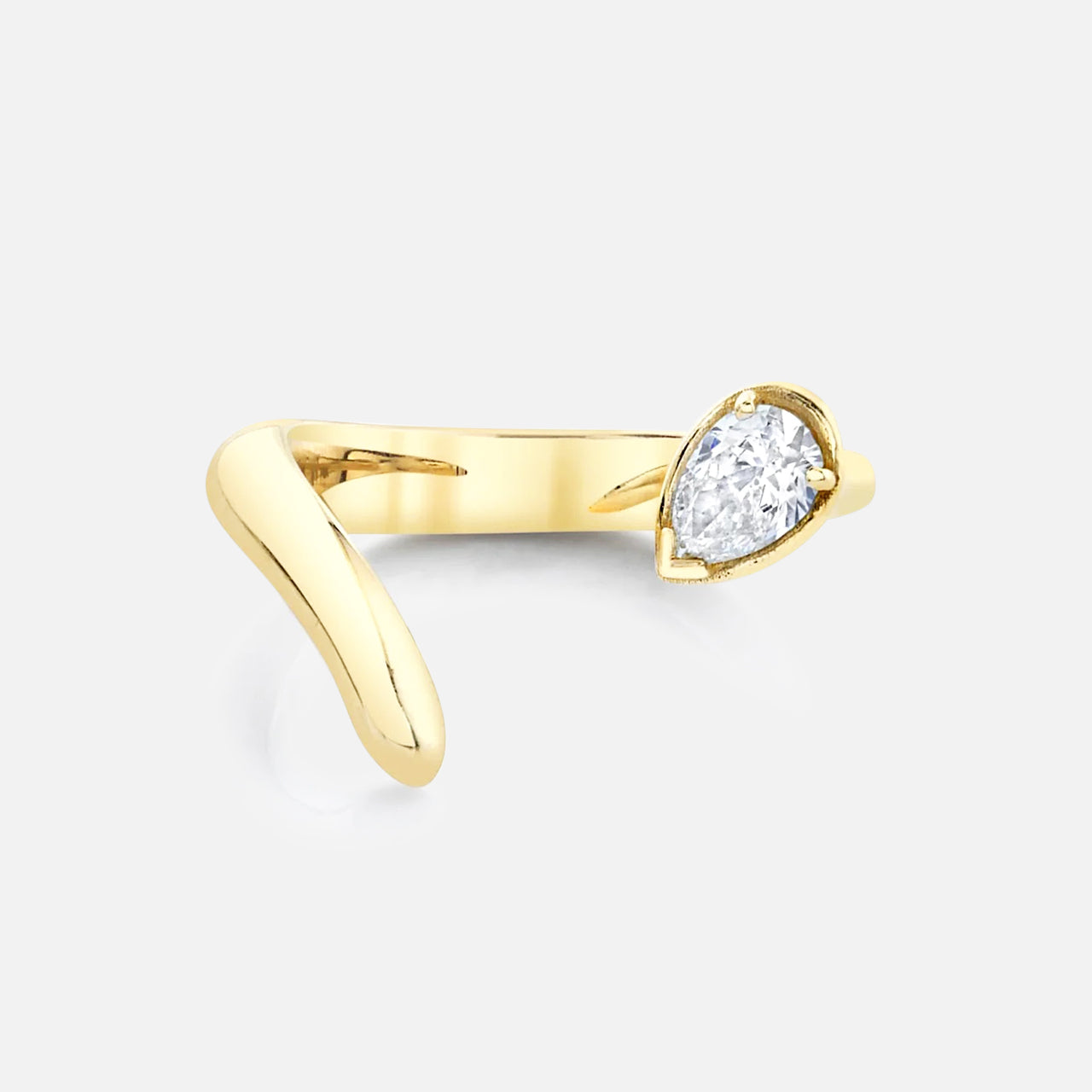Solid Tusk Ring With Diamond Pear (14737516724587)