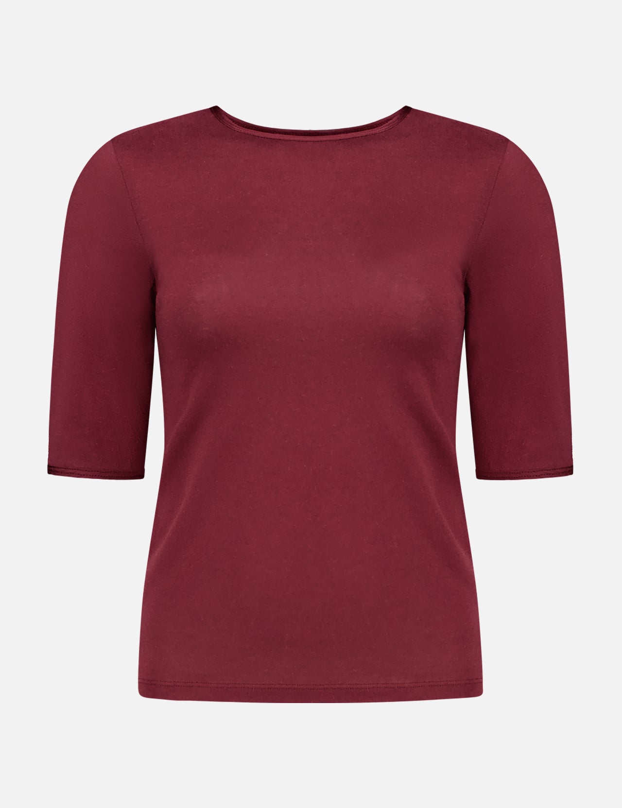 The MAJESTIC FILATURES Cotton Cashmere Elbow Sleeve Crewneck Sweater is a red top on a white background, made in Italy from a soft cotton-cashmere blend.