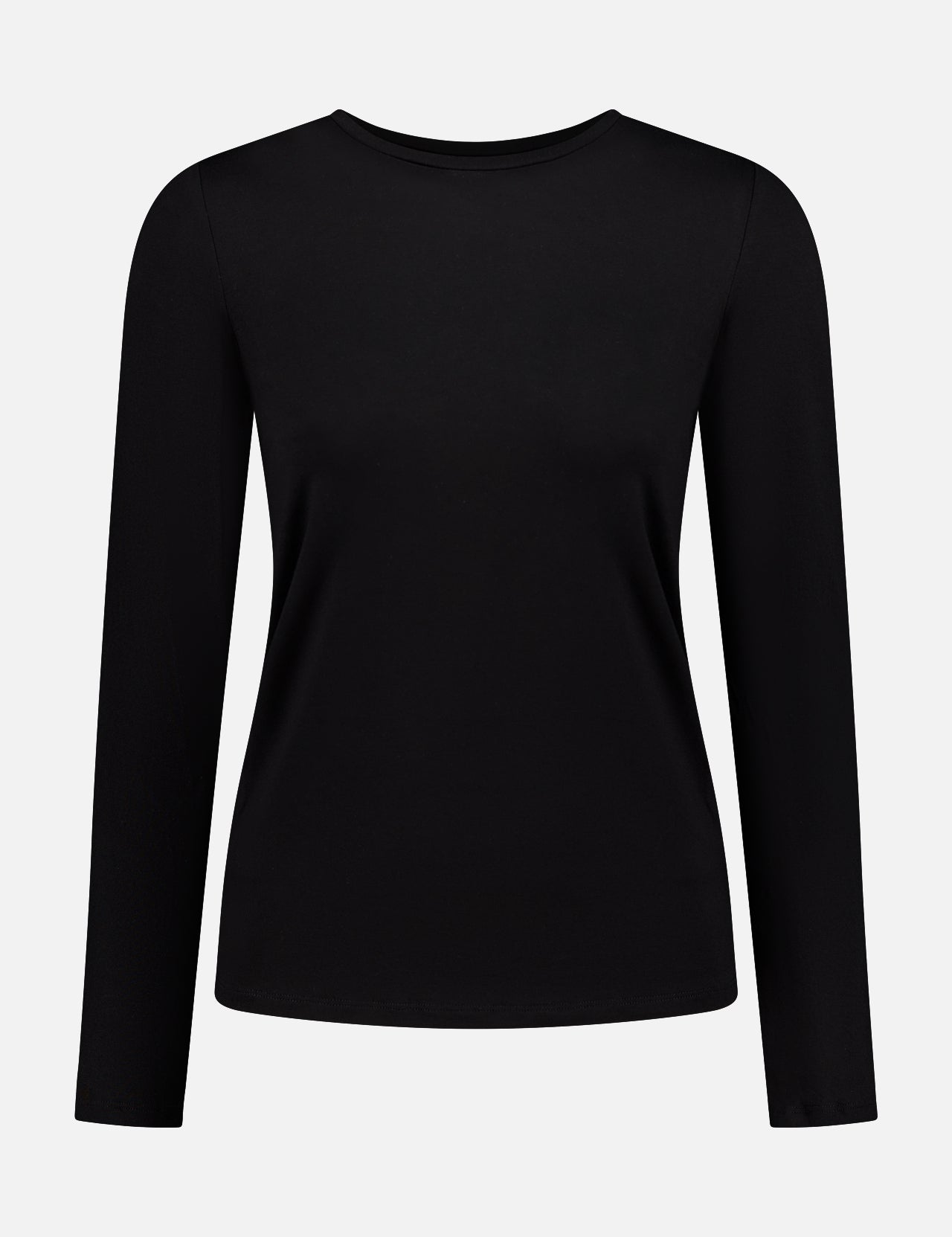 The MAJESTIC FILATURES Soft Touch Long Sleeve Crewneck T-Shirt, in plain black with a minimalist design, is shown from the front on a white background. Made in Portugal, this anti-microbial top combines style and comfort.