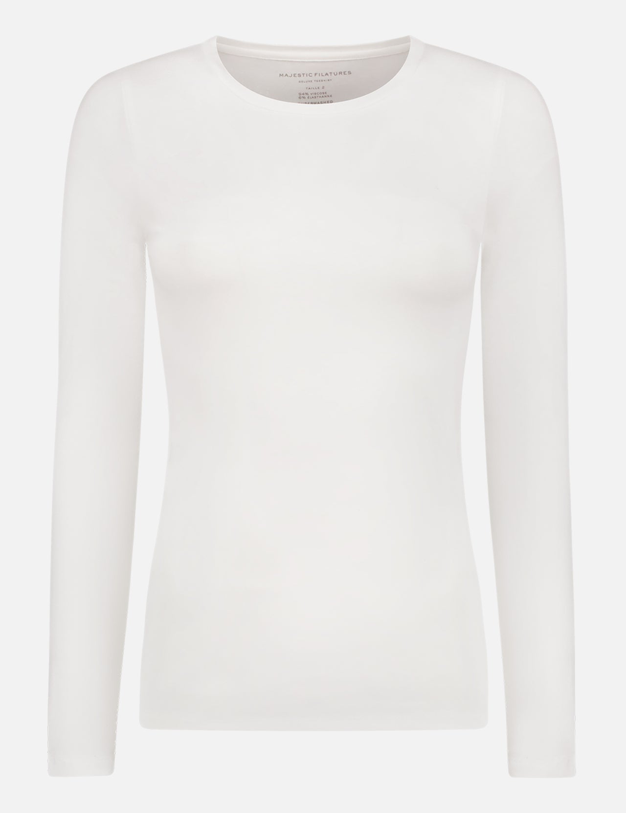 The MAJESTIC FILATURES Soft Touch Long Sleeve Crewneck T-Shirt, crafted from high-quality fibers and made in Portugal, is shown on a white background.