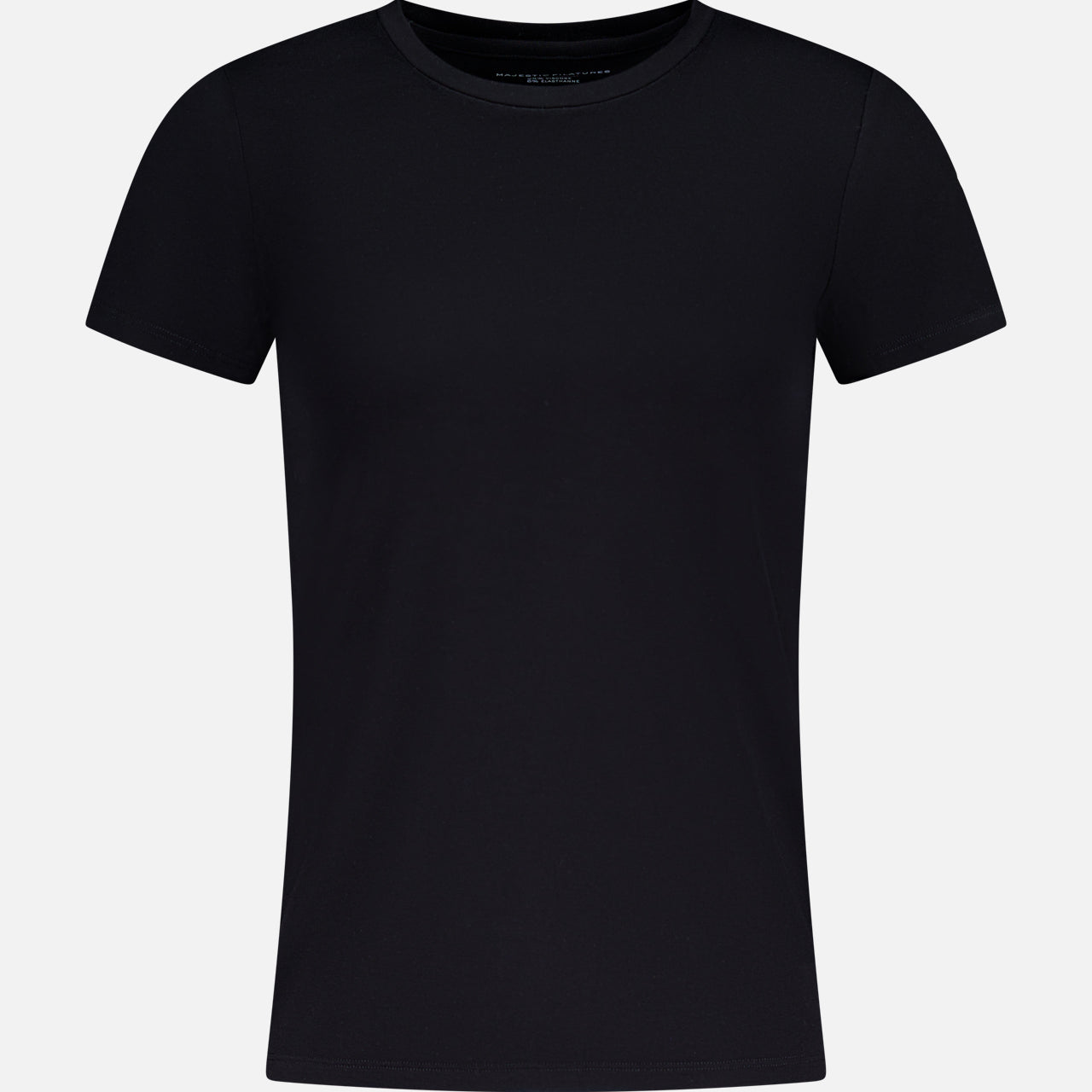 The MAJESTIC FILATURES Soft Touch Short Sleeve Crewneck T-Shirt, in plain black and made in Portugal, is displayed on a white background.