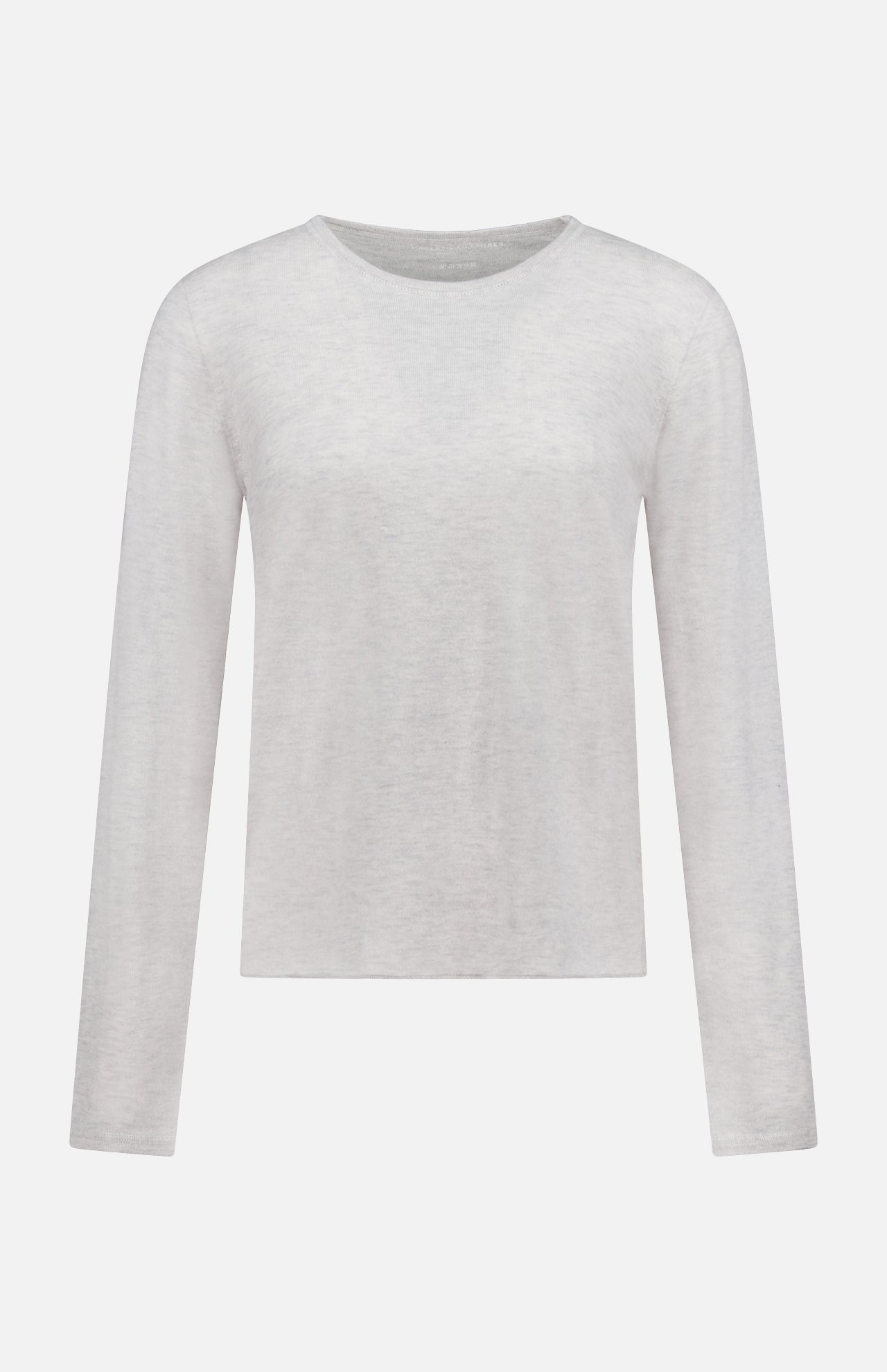 The MAJESTIC FILATURES Cashmere Long Sleeve Crewneck T-Shirt is shown in light gray on a white background. Made from lightweight cashmere, it features a minimalist, timeless design with no visible patterns, logos, or embellishments.