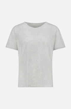 The MAJESTIC FILATURES Cashmere Short Sleeve Crewneck T-Shirt is a light gray, Italian-made top with a classic cut, shown on a white background.