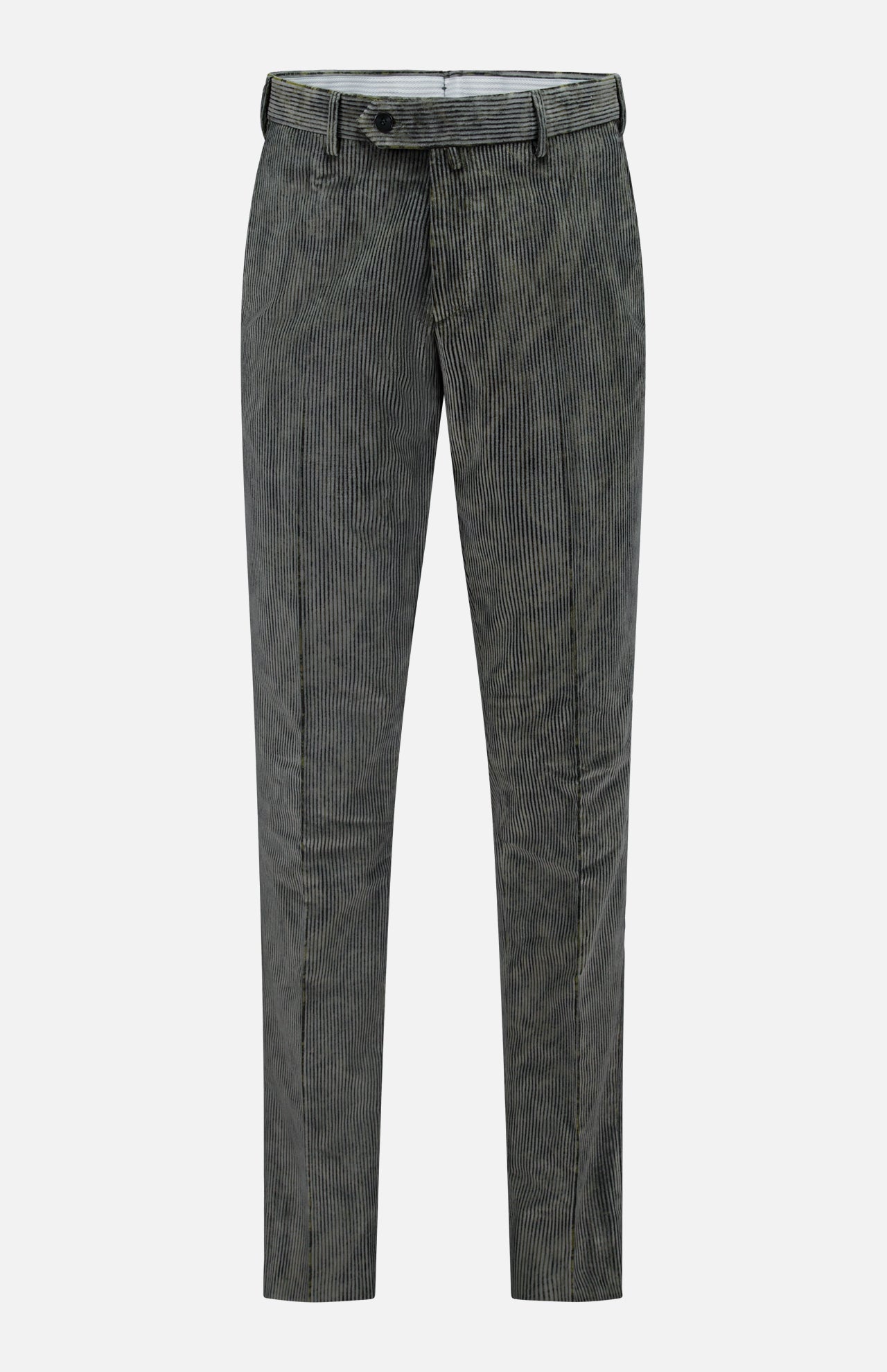 Malcom Cotton Corduroy Trouser Pant, featuring a button and zipper closure, belt loops, and front pleats—these luxury trousers are expertly crafted for timeless style and sophistication, displayed on a white background.
