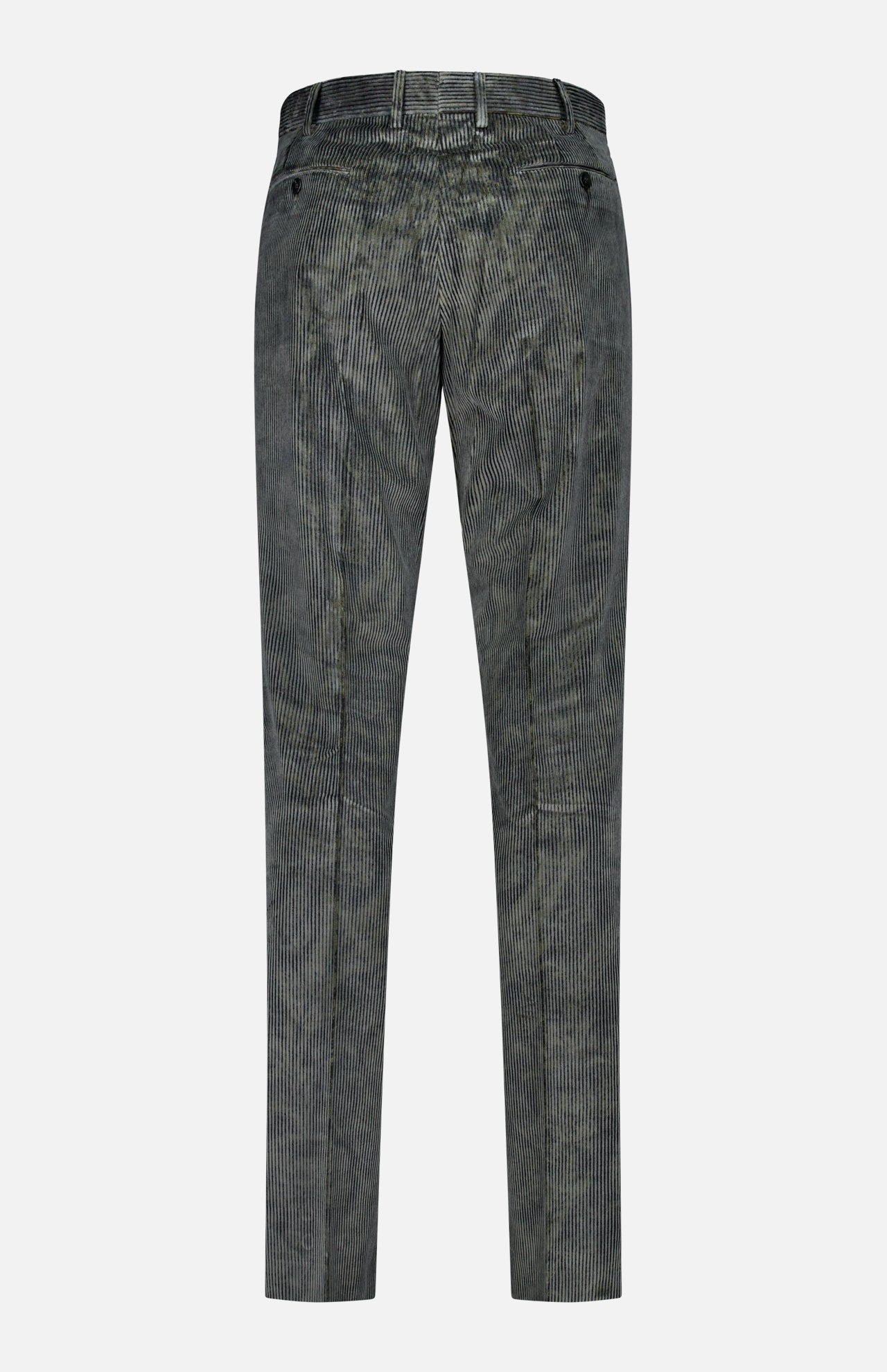 Malcom Cotton Corduroy Trouser Pant shown from the back, featuring two buttoned back pockets, belt loops, and a straight leg cut; made in Italy and displayed on a plain white background.