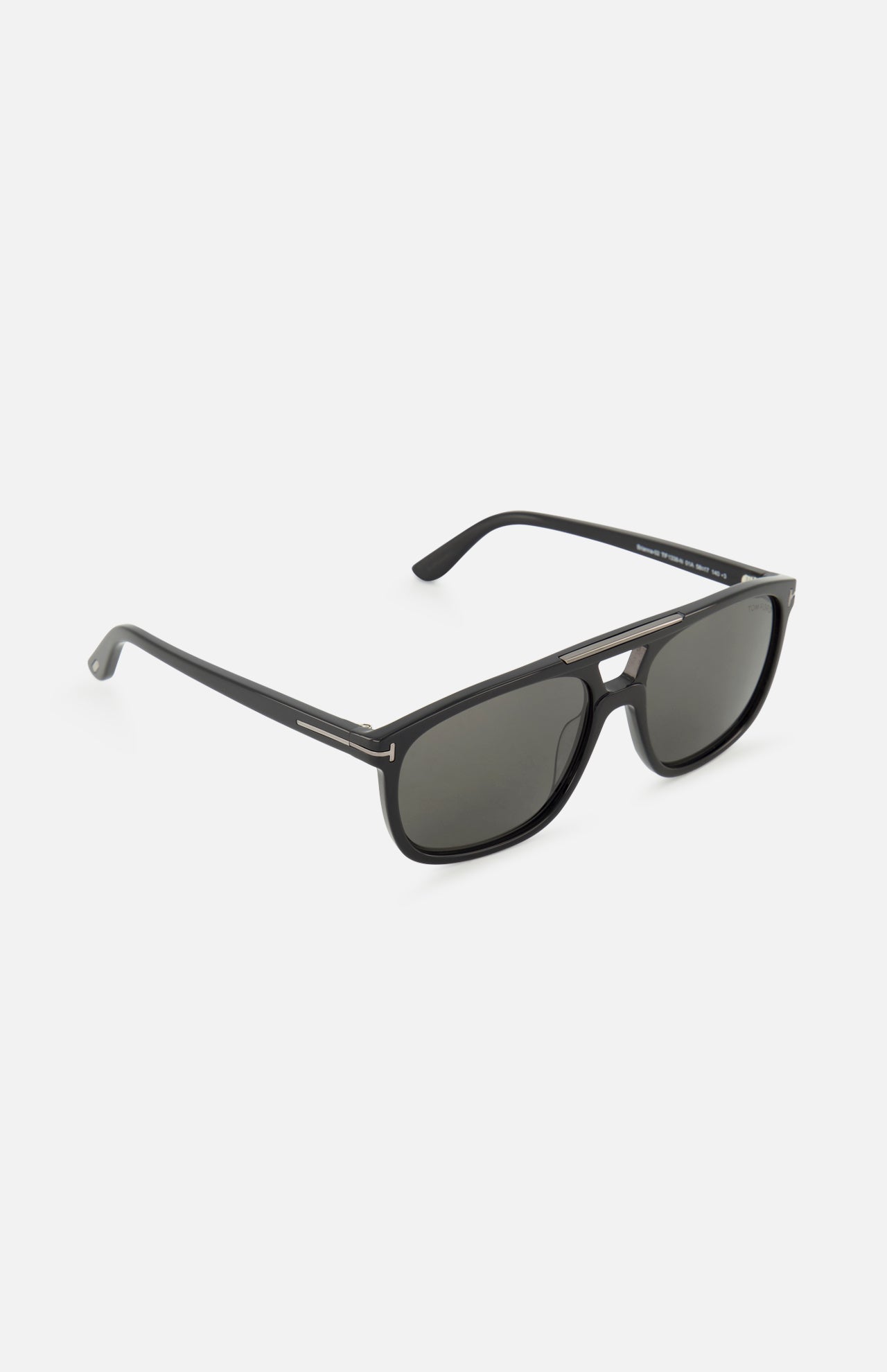 Tom Ford Brianna Aviator Black Sunglasses featuring smoke lenses, a double bridge with a flat brow bar, and gold-tone T-shaped hinges.