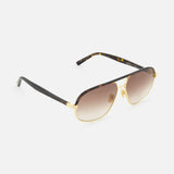 Tom Ford Caine Rectangle Gold Sunglasses featuring a rectangular gold-tone metal frame with tortoiseshell detail and brown gradient lenses.