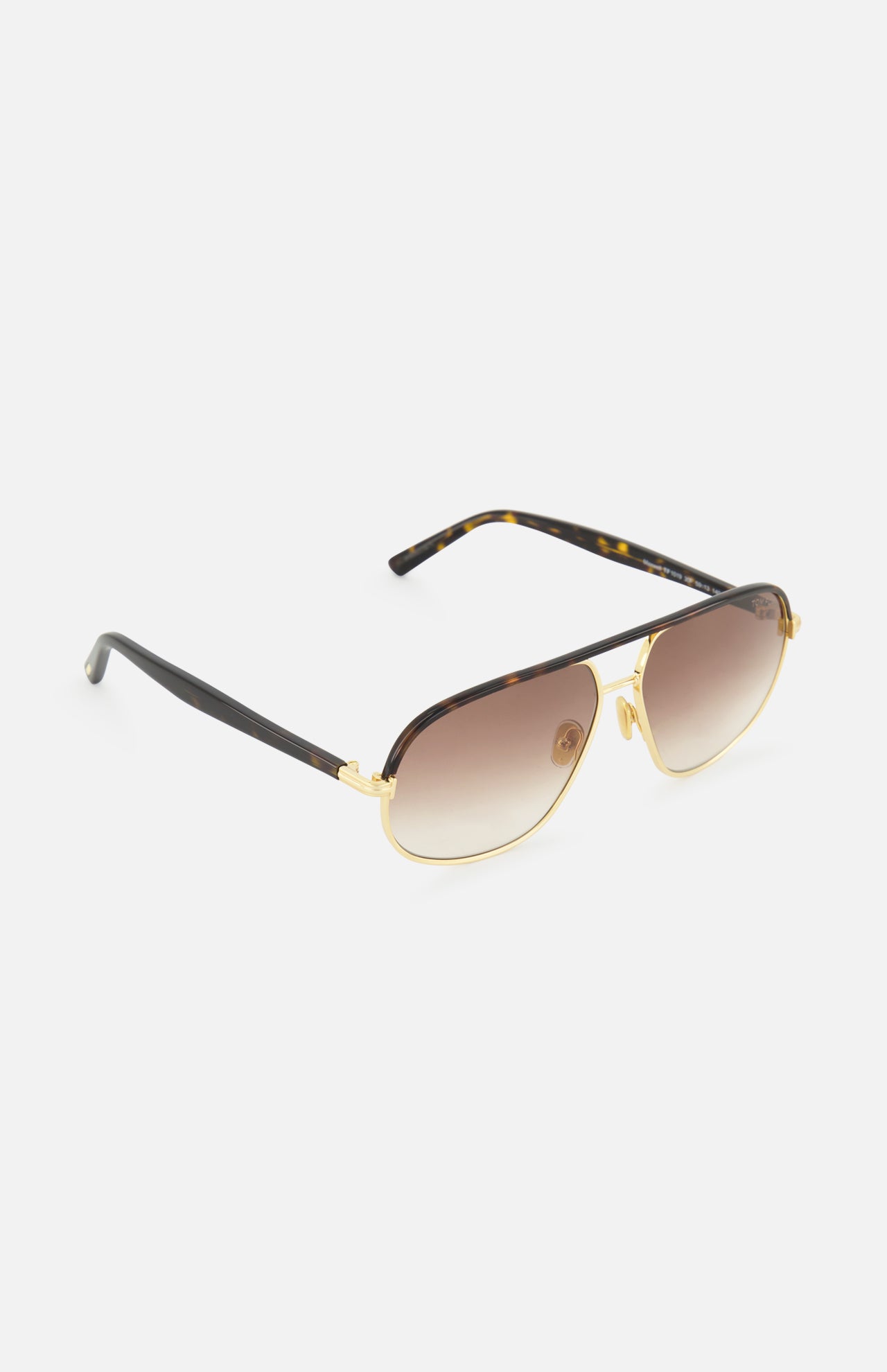 Tom Ford Caine Rectangle Gold Sunglasses featuring a rectangular gold-tone metal frame with tortoiseshell detail and brown gradient lenses.