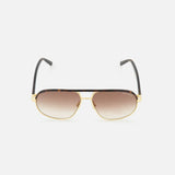 Tom Ford Caine Rectangle Gold Sunglasses featuring a rectangular gold-tone metal frame with a tortoiseshell brow bar and brown gradient lenses.