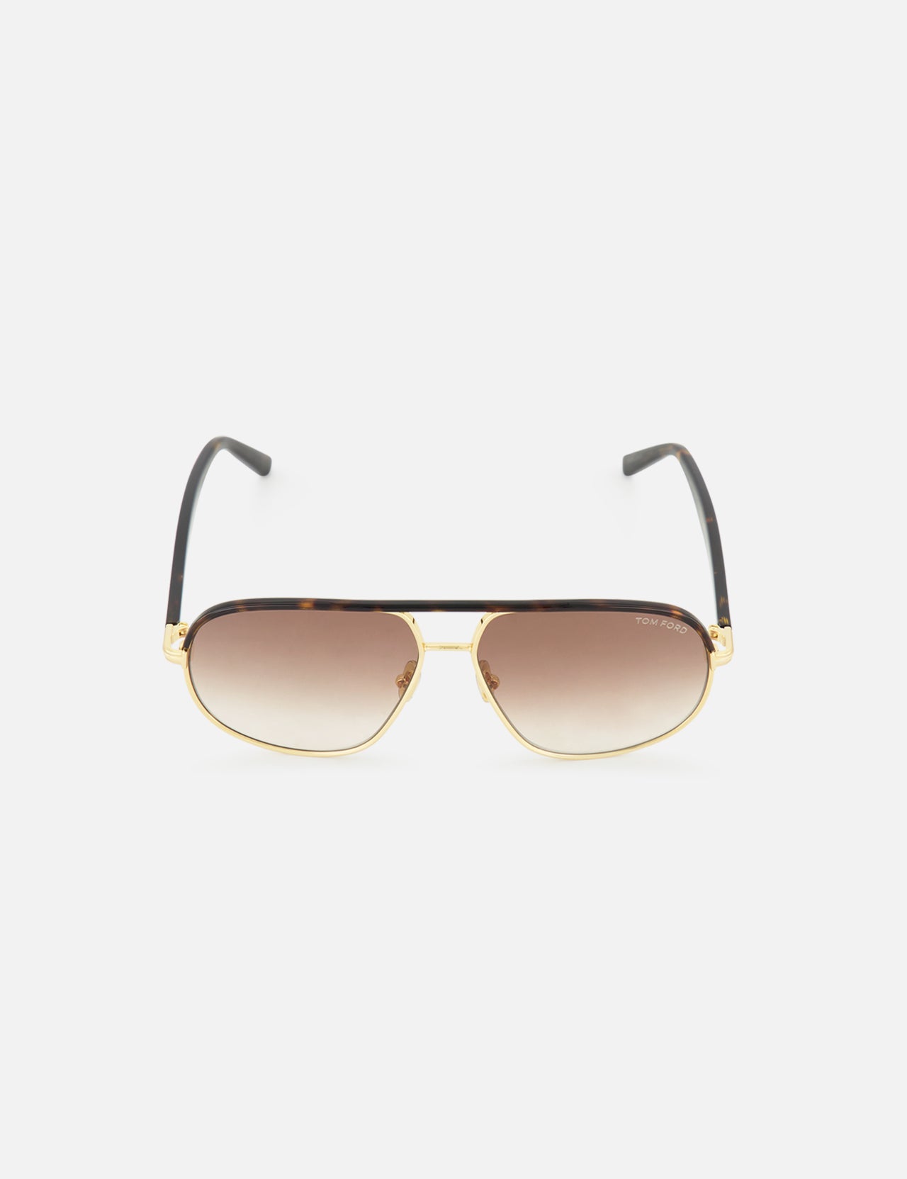 Tom Ford Caine Rectangle Gold Sunglasses featuring a rectangular gold-tone metal frame with a tortoiseshell brow bar and brown gradient lenses.