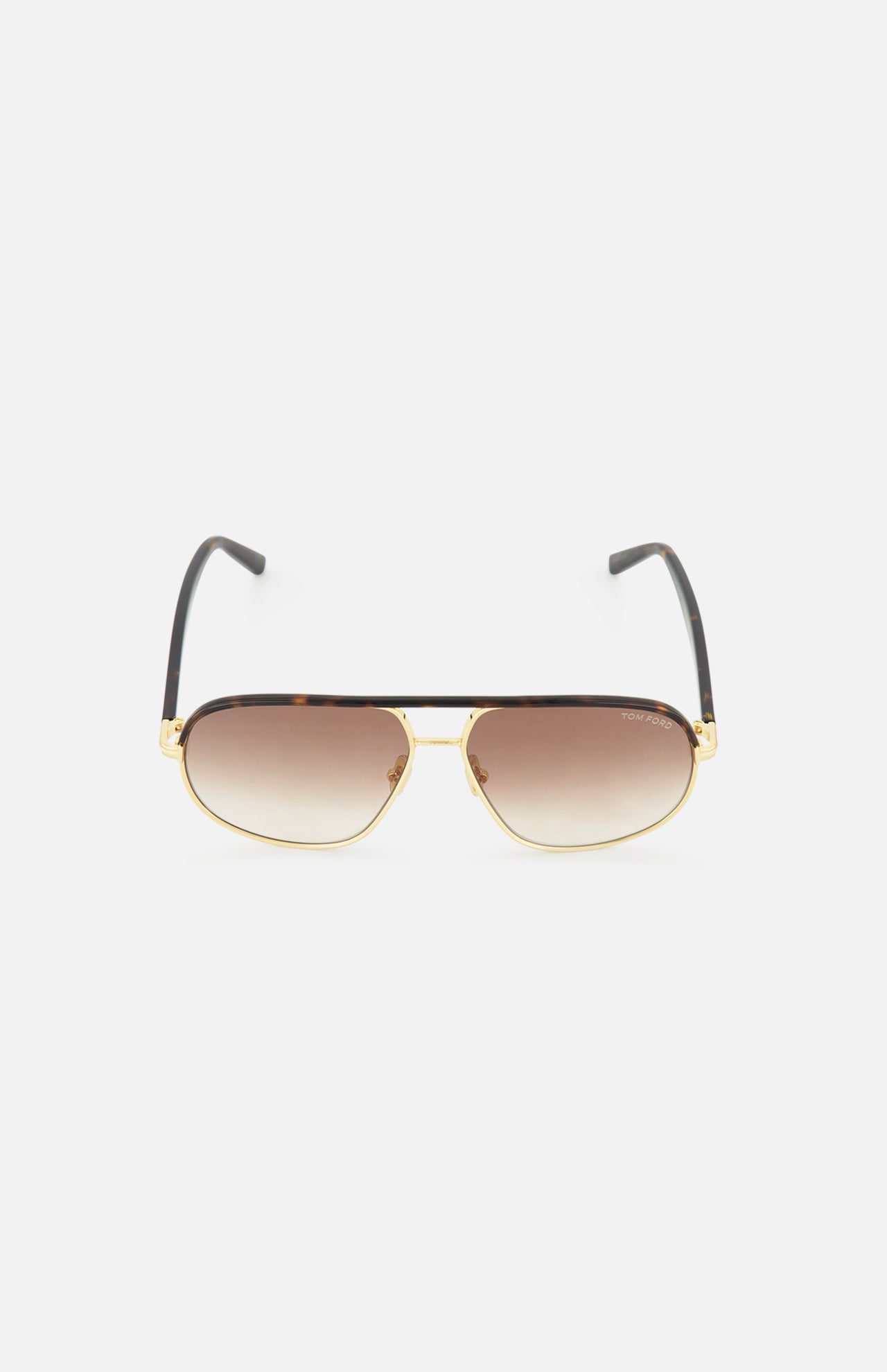 Tom Ford Caine Rectangle Gold Sunglasses featuring a rectangular gold-tone metal frame with a tortoiseshell brow bar and brown gradient lenses.