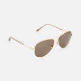 Tom Ford Clark Aviator Gold sunglasses featuring a gold-tone metal double bridge and brown-tinted lenses.
