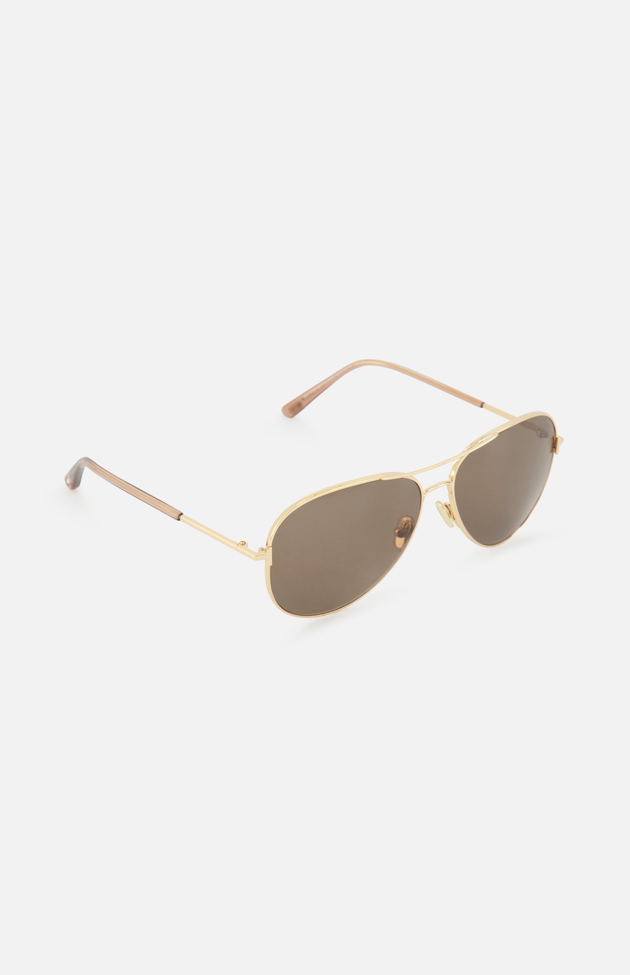 Tom Ford Clark Aviator Gold sunglasses featuring a gold-tone metal double bridge and brown-tinted lenses.