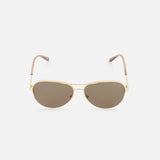 Tom Ford Clark Aviator Gold sunglasses with a metal double bridge and brown lenses.