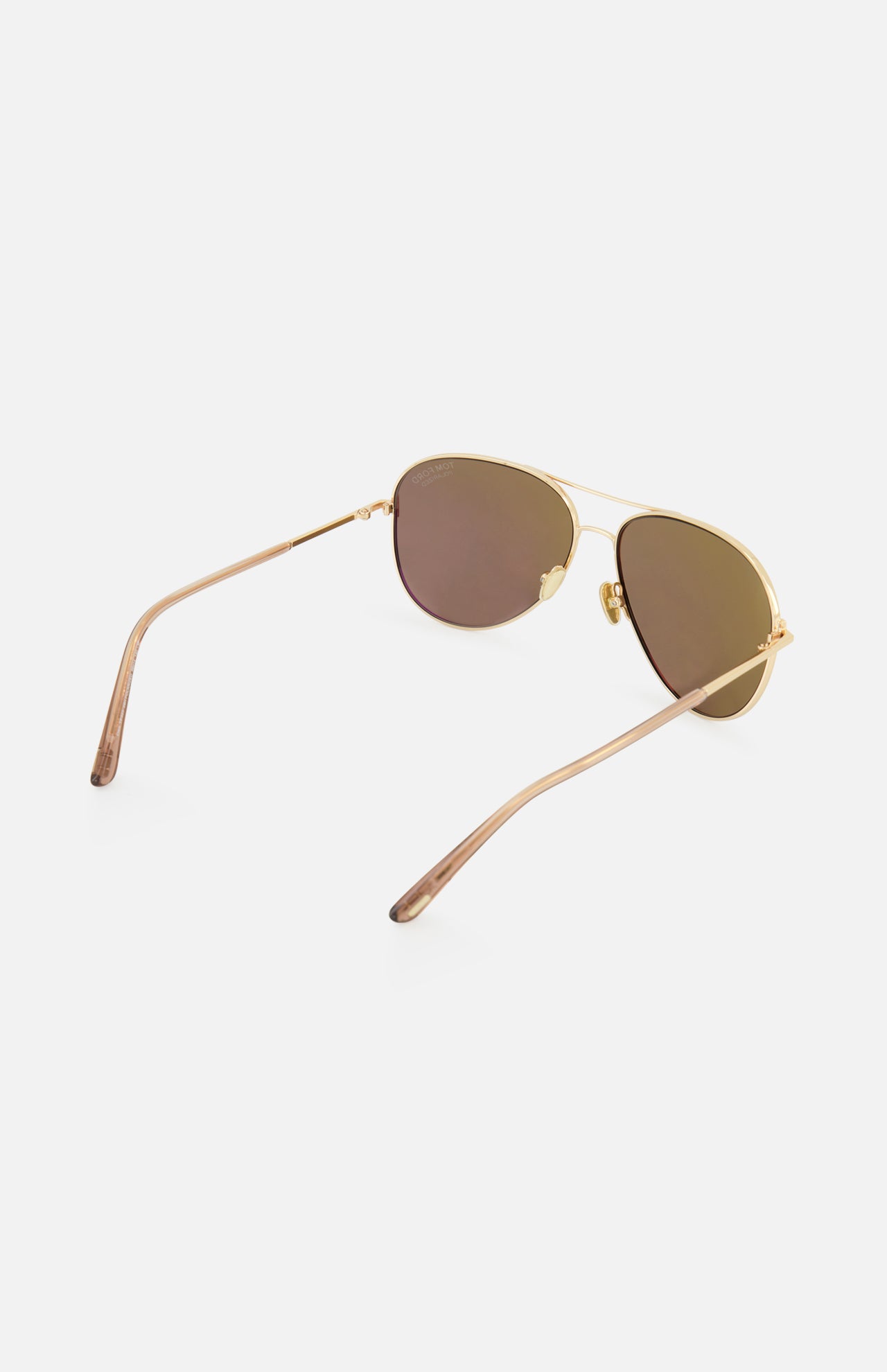 Tom Ford Clark Aviator Gold Sunglasses with gold aviator frames, a metal double bridge, and tinted brown lenses.