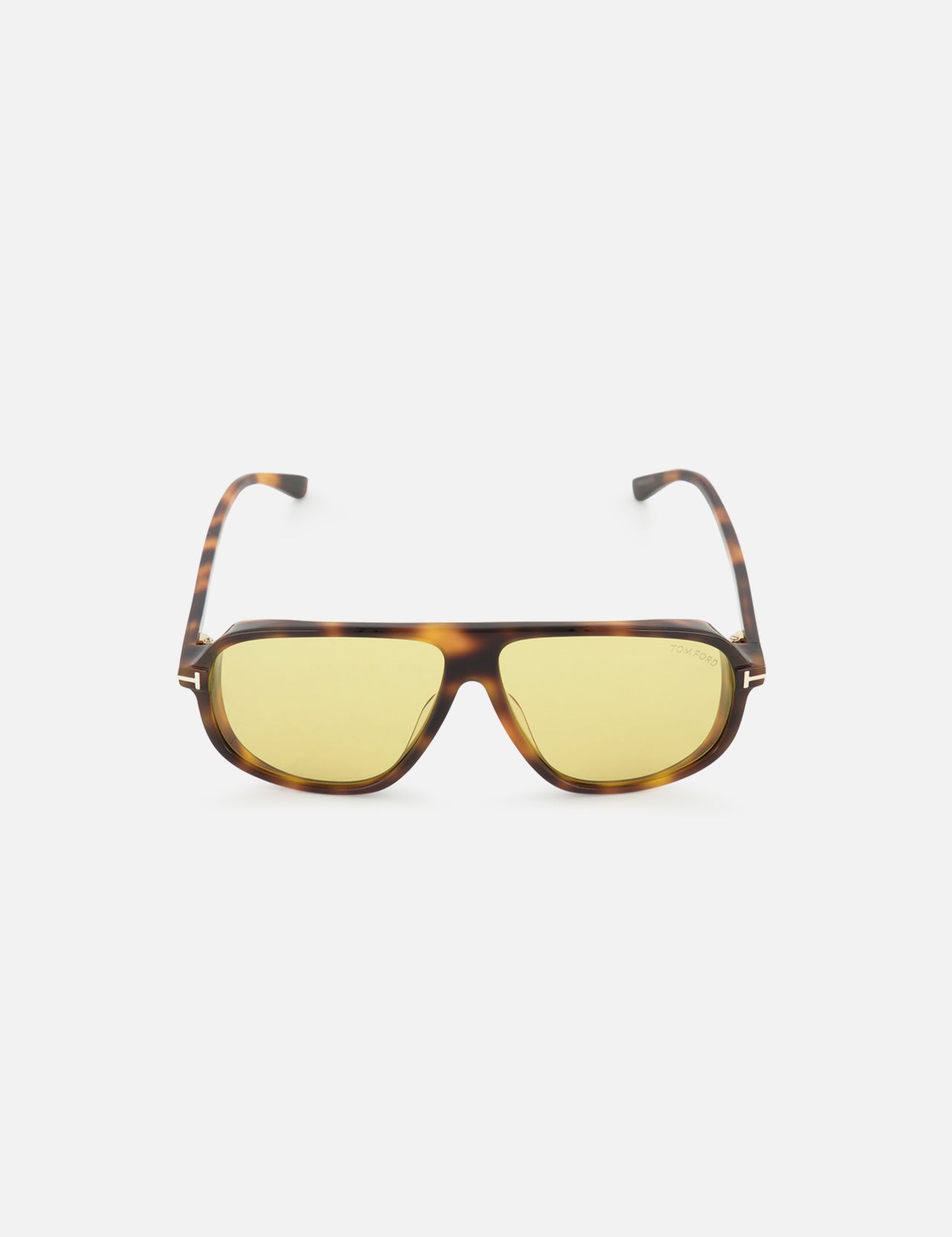 Tom Ford Guillaume Aviator Brown Sunglasses with tortoiseshell frames and yellow lenses.