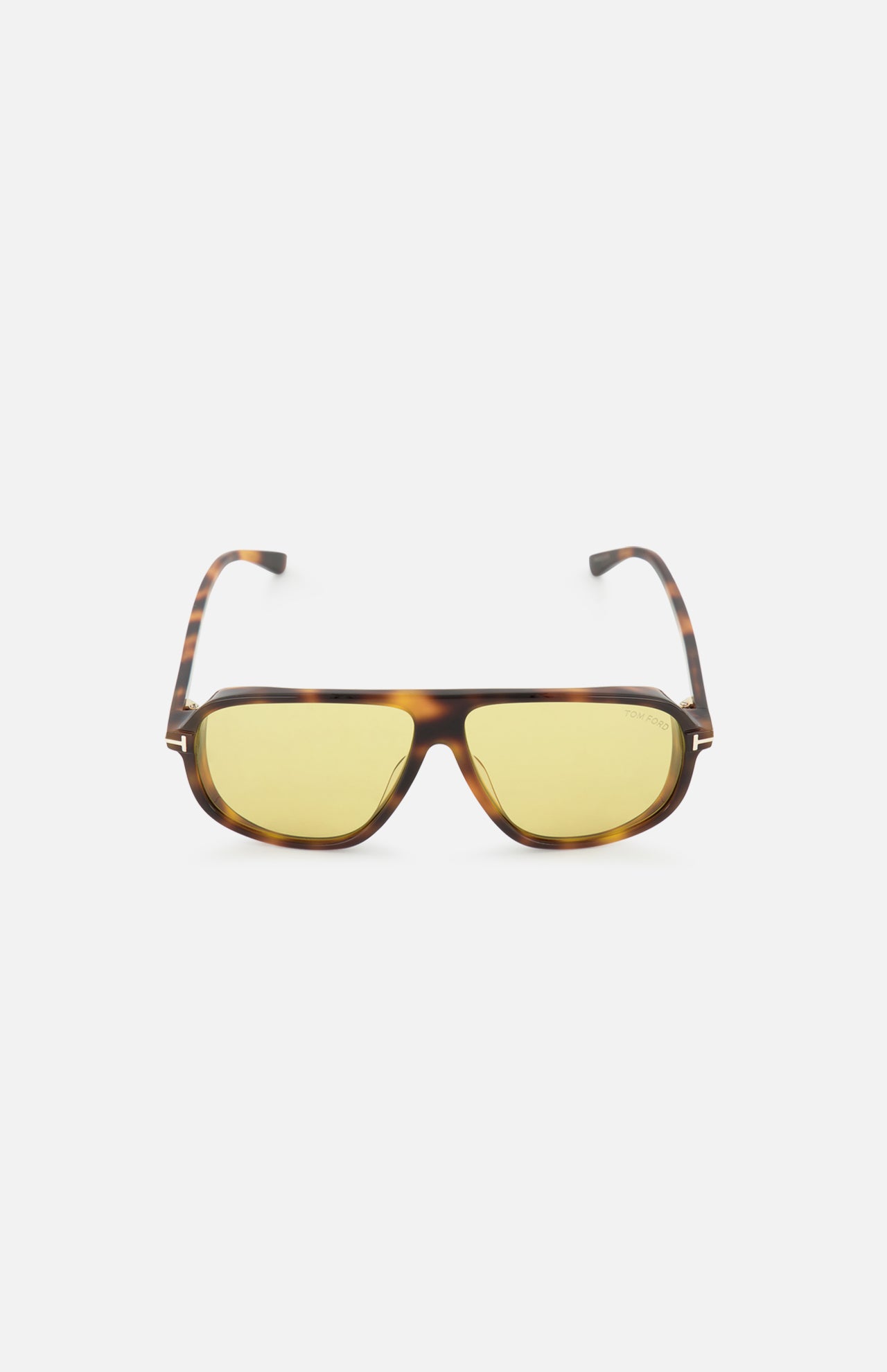Tom Ford Guillaume Aviator Brown Sunglasses with tortoiseshell frames and yellow lenses.