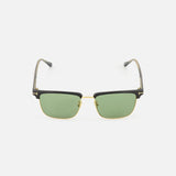 Tom Ford Hudson Aviator Black Sunglasses with gold-rimmed black frames, brow bars, and green-tinted lenses.
