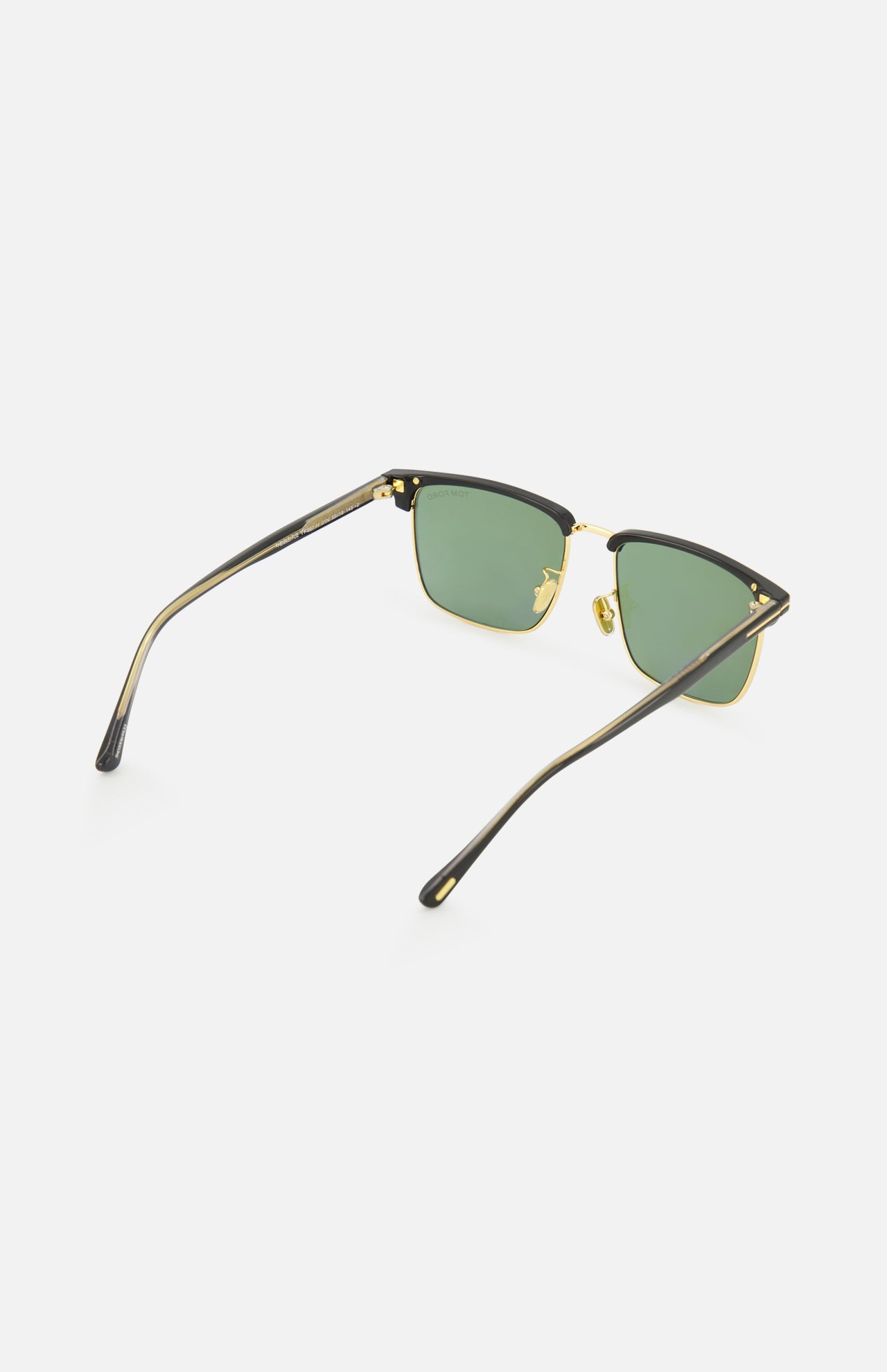 Tom Ford Hudson Aviator Black Sunglasses featuring gold-toned metal rims and green lenses, made in Italy.