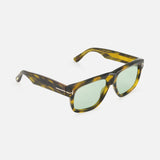 Tom Ford Icon Geometric Brown Sunglasses in a tortoiseshell pattern with light green lenses.