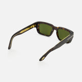 Tom Ford Icon Rectangular Brown Sunglasses with rectangular tortoiseshell frames and dark green lenses, shown from a rear three-quarter angle.