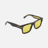 Tom Ford Icon Square Brown Sunglasses with square-frame tortoiseshell rims and golden yellow lenses.