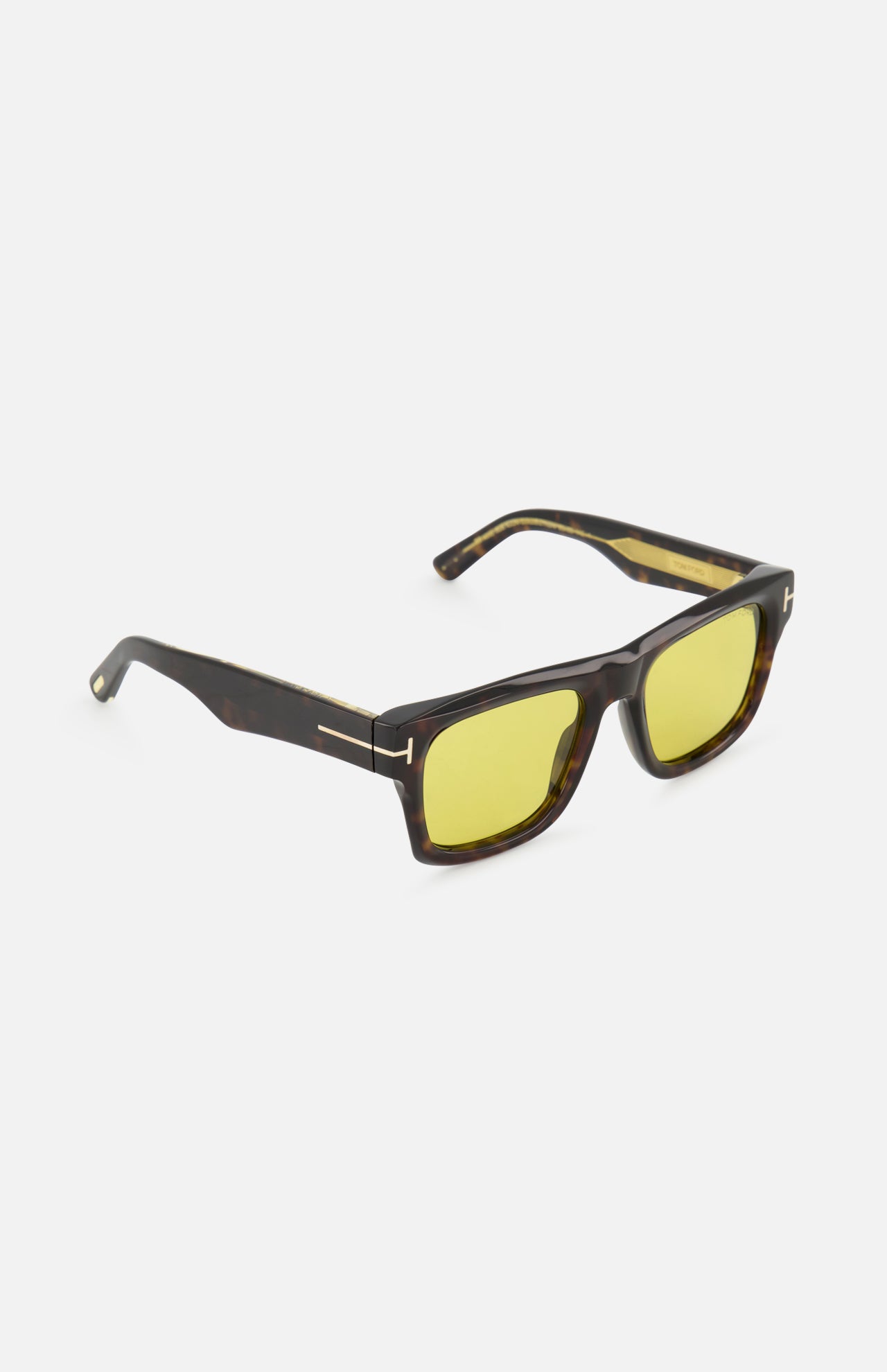 Tom Ford Icon Square Brown Sunglasses with square-frame tortoiseshell rims and golden yellow lenses.