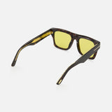 Rear view of Tom Ford Icon Square Brown Sunglasses featuring square tortoiseshell frames and golden yellow lenses.