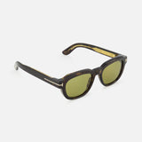 Tom Ford Icon Square Brown sunglasses in a square-framed tortoiseshell design, featuring gold-toned temple accents and green-tinted lenses.