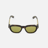 Tom Ford Icon Square Brown Sunglasses with square-framed tortoiseshell rims, green-tinted lenses, and gold-tone metal accents at the temples.