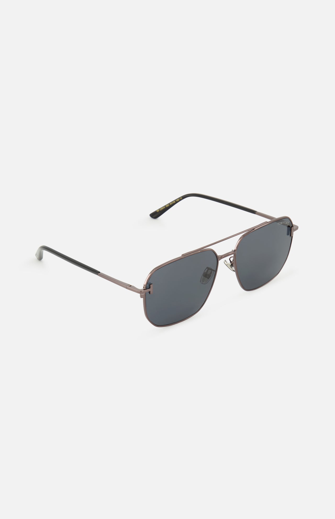 Tom Ford Navigator Grey Sunglasses featuring a thin metal aviator frame and dark smoke lenses.