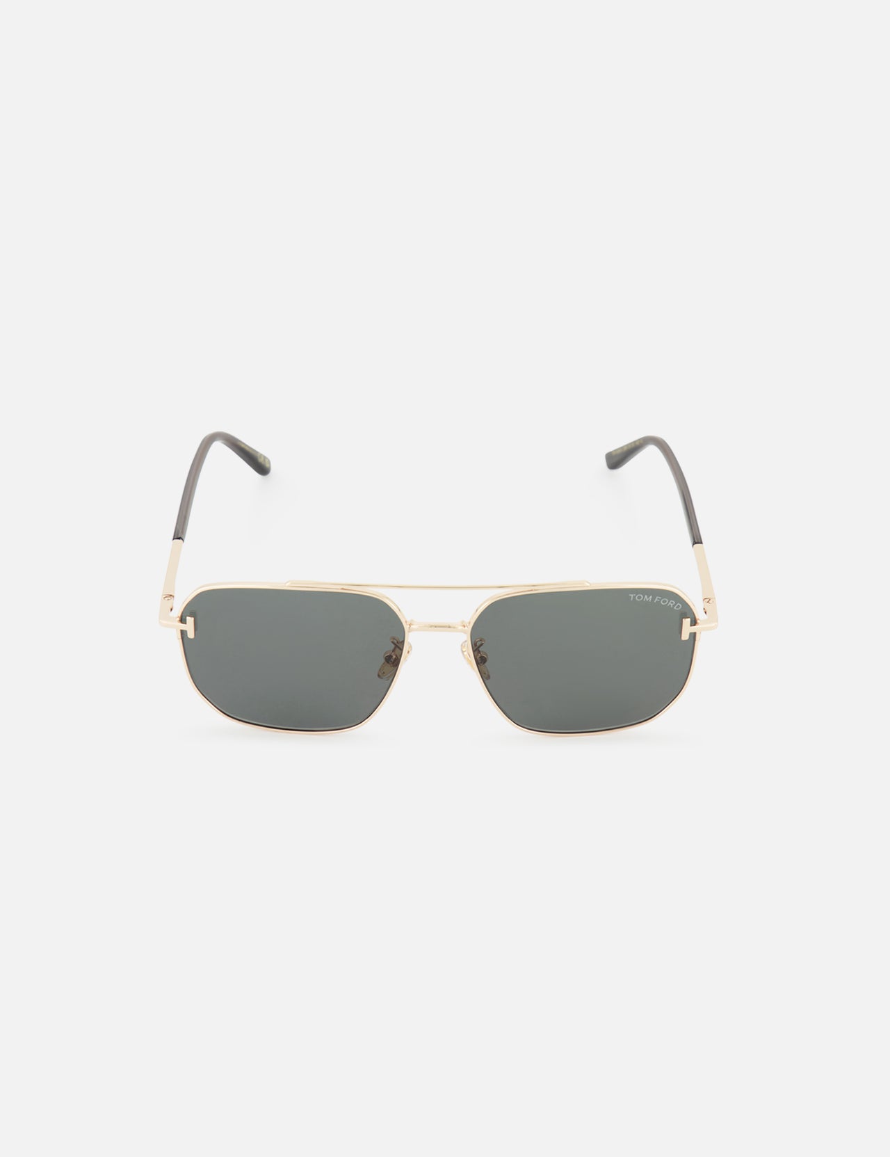Tom Ford Navigator Gold Sunglasses with dark lenses, a gold frame, and a double-bridge aviator design.