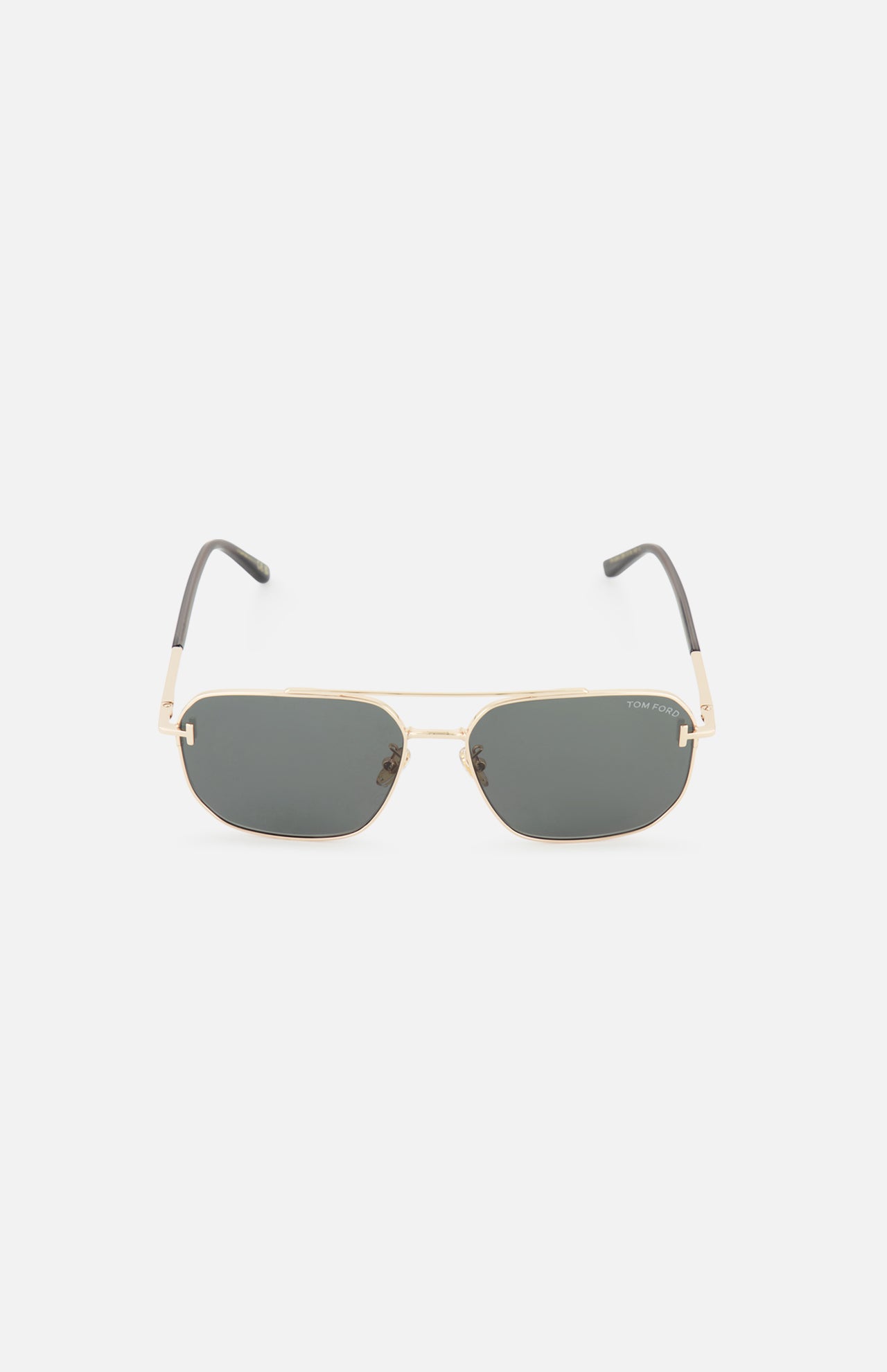 Tom Ford Navigator Gold Sunglasses with dark lenses, a gold frame, and a double-bridge aviator design.