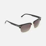 Tom Ford River geometric black sunglasses featuring smoke lenses and gold metal accents on the bridge and temples.