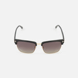 Tom Ford River Geometric Black sunglasses featuring browline styling with black upper frames, gold-tone lower rims, and gradient smoke lenses.