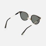Tom Ford Round Black Sunglasses featuring round acetate frames in black with gold-tone metal accents and gradient smoke lenses.